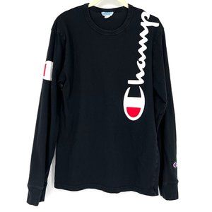 Vintage Champion Womens Size Small Logo Shirt Black‎ Long Sleeve Tee Crewneck